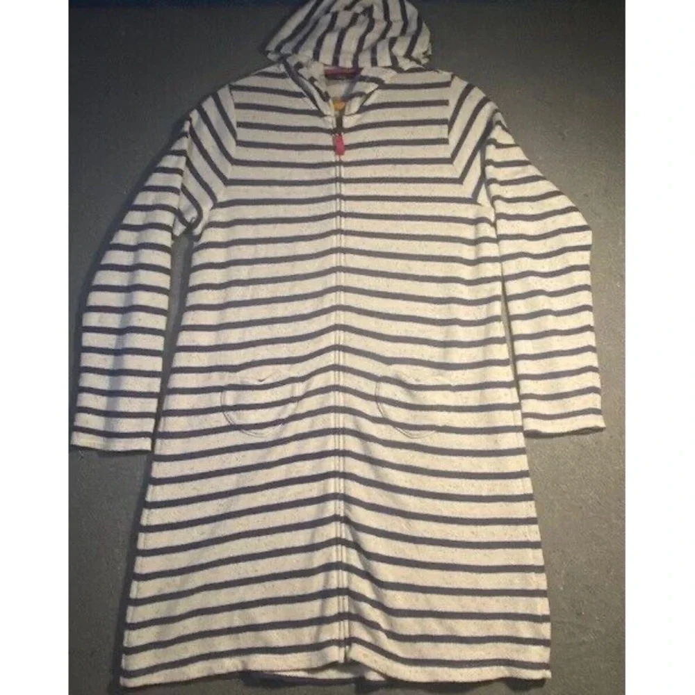 LANDS END Robe Girls XL 16+ Striped Full Zip HOODIE Long‎ Sleeve HEART POCKETS